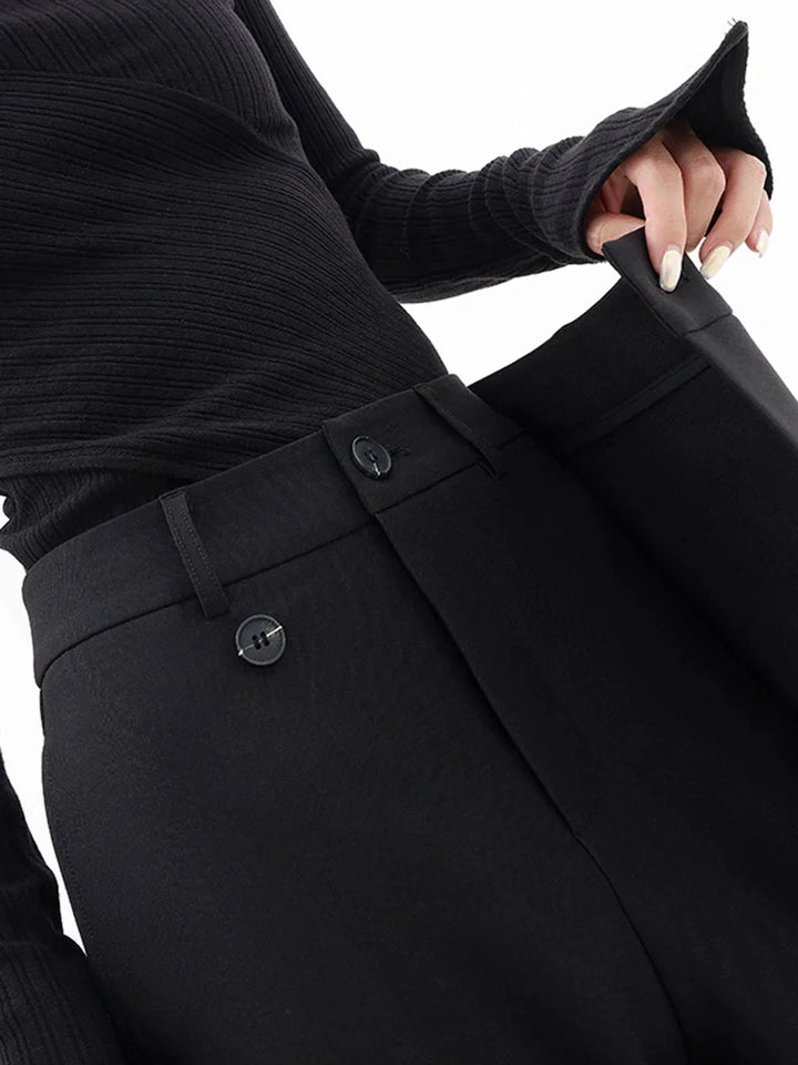 Alexis | Pantalon Large Noir Asymétrique Taille Boutonnée