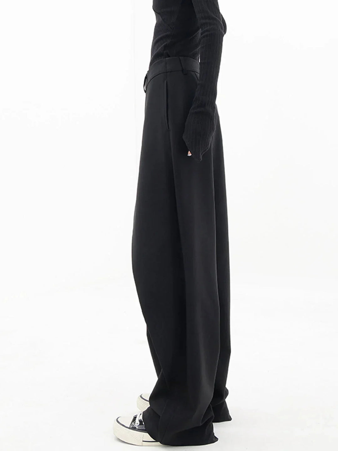 Alexis | Pantalon Large Noir Asymétrique Taille Boutonnée
