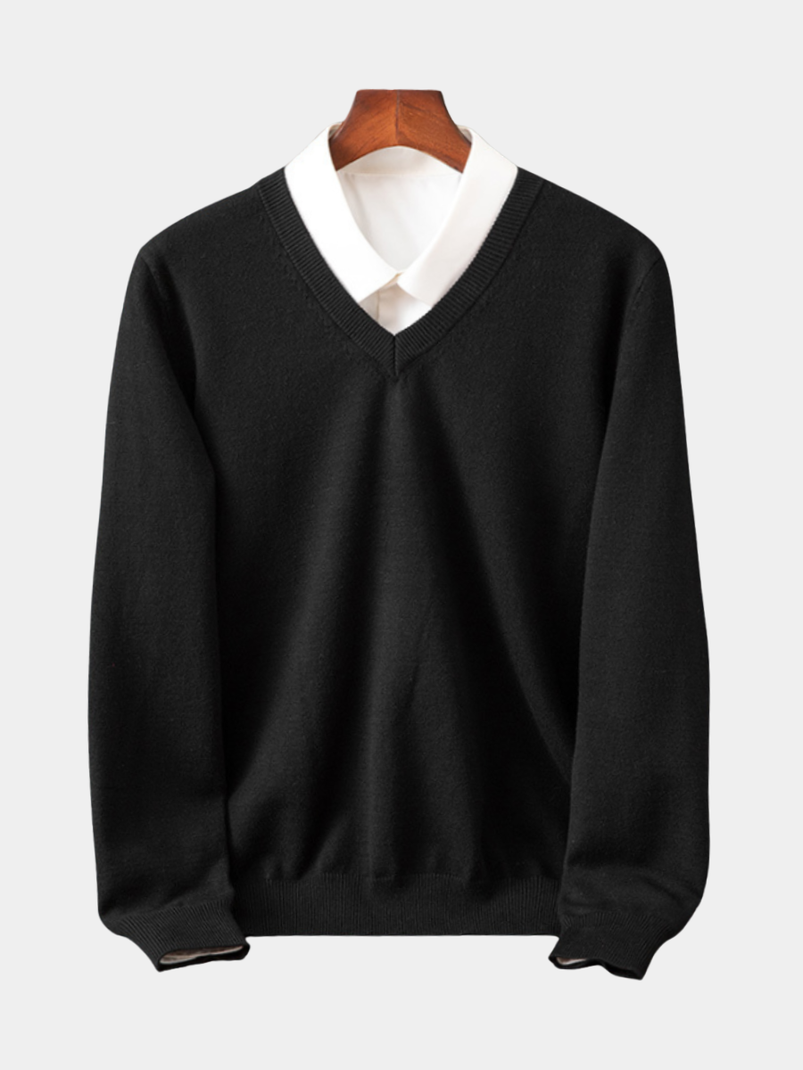 Alexis | Pull Col V Noir Manches Longues Coupe Ample