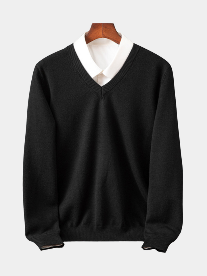 Alexis | Pull Col V Noir Manches Longues Coupe Ample