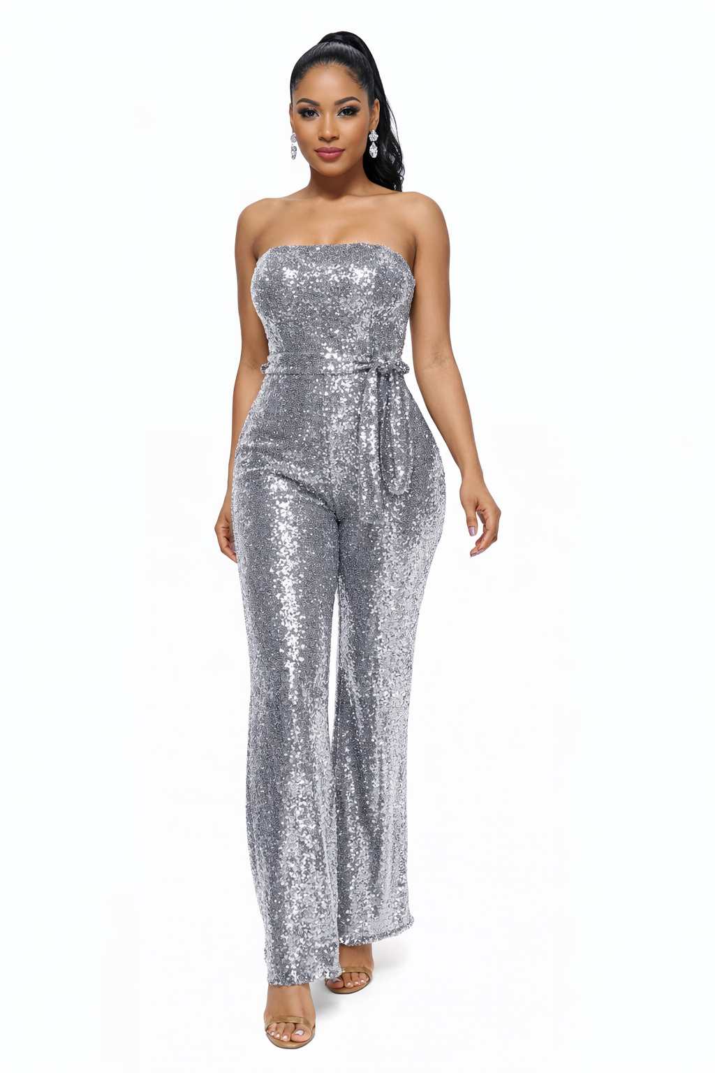 Alice | Combinaison Pantalon Bustier Femme Sequins Noir