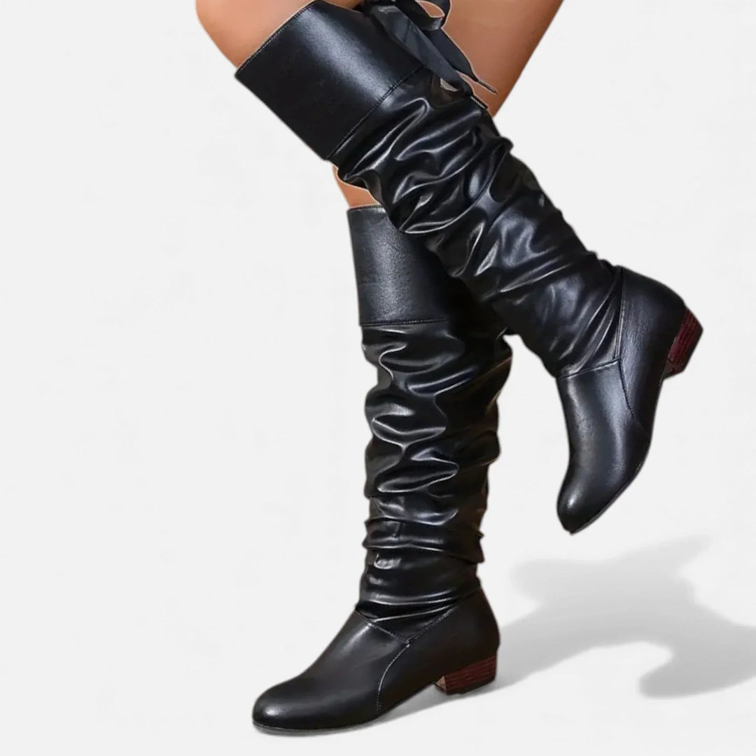 Alice | Cuissardes Femme Rouges Cuir Vegan Talon Bas