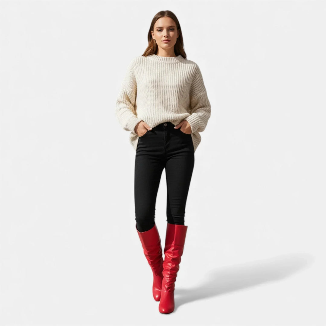 Alice | Cuissardes Femme Rouges Cuir Vegan Talon Bas