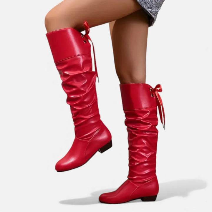 Alice | Cuissardes Femme Rouges Cuir Vegan Talon Bas