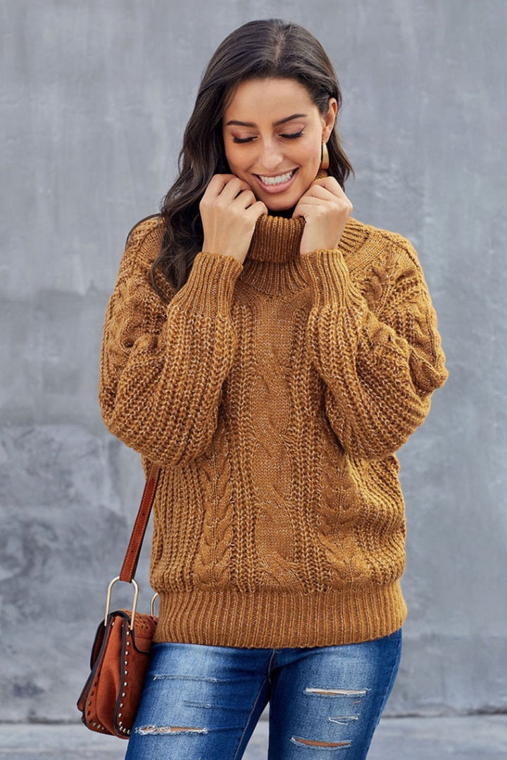 Alice | Pull Col Roulé Torsadé Femme Marron