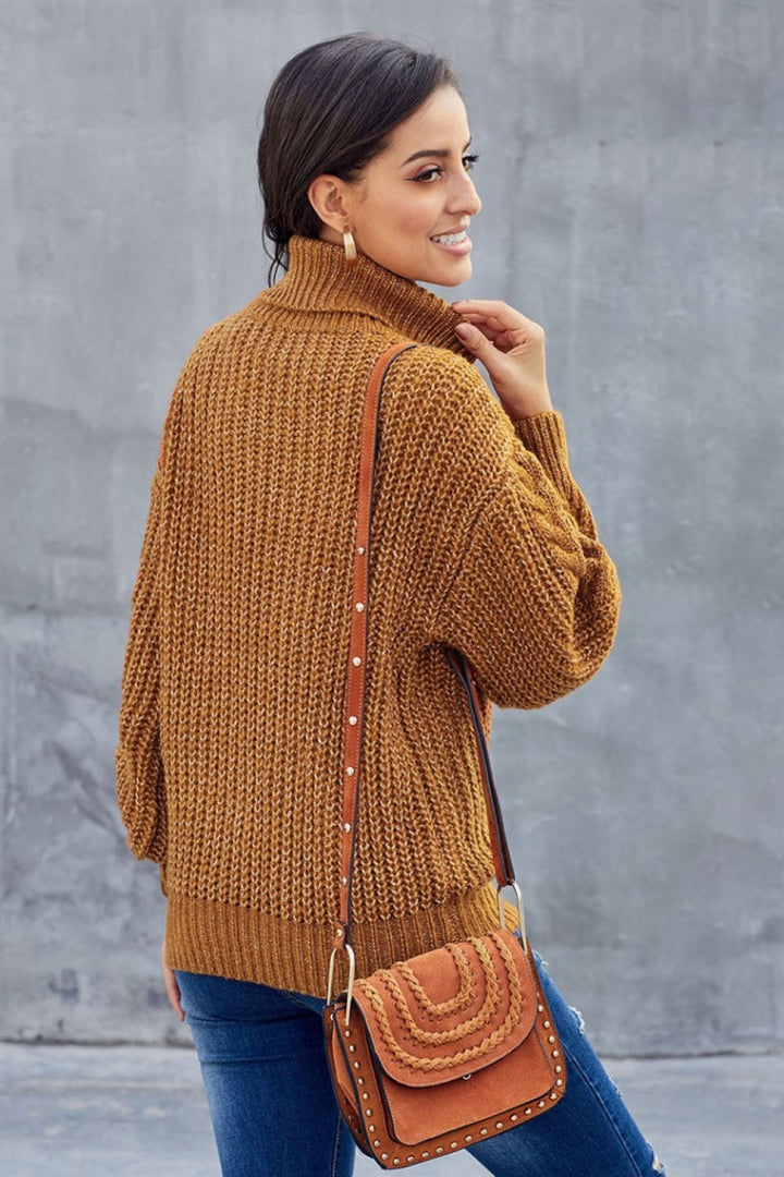 Alice | Pull Col Roulé Torsadé Femme Marron