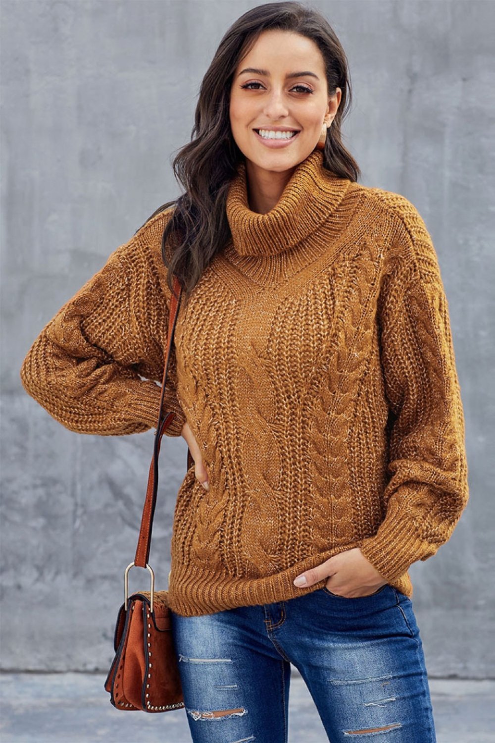 Alice | Pull Col Roulé Torsadé Femme Marron