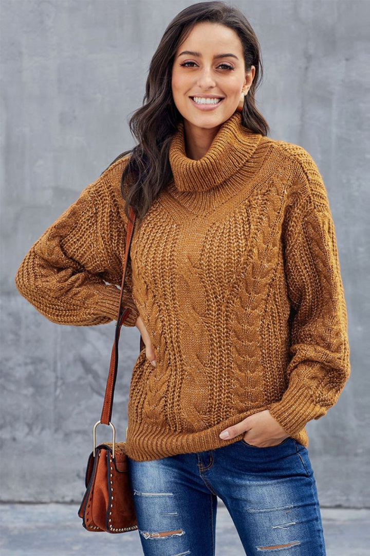 Alice | Pull Col Roulé Torsadé Femme Marron