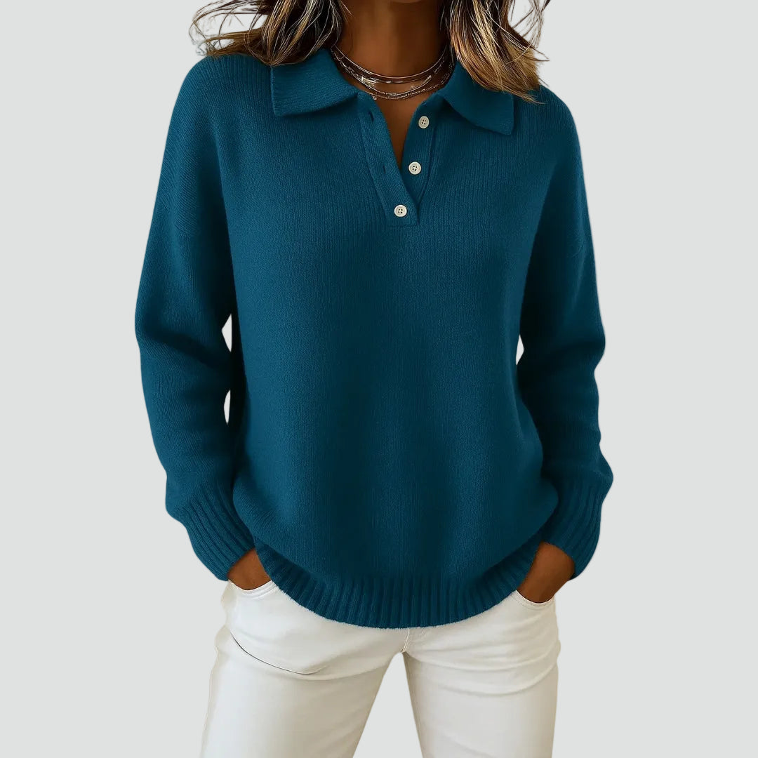 Alice | Pull Polo Femme Laine Boutonné Bleu Clair
