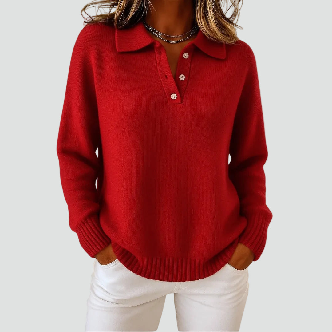 Alice | Pull Polo Femme Laine Boutonné Bleu Clair