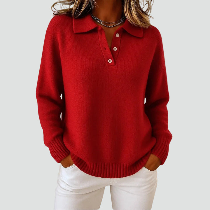 Alice | Pull Polo Femme Laine Boutonné Bleu Clair