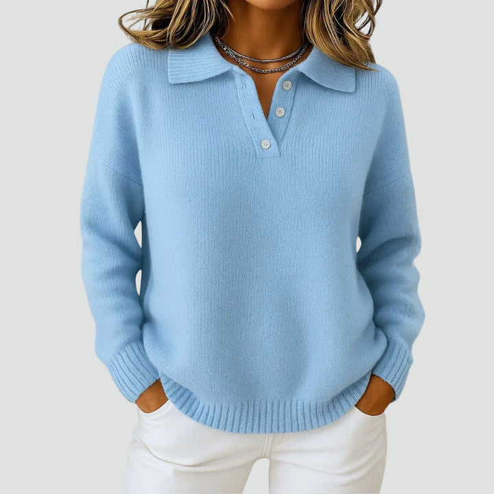 Alice | Pull Polo Femme Laine Boutonné Bleu Clair