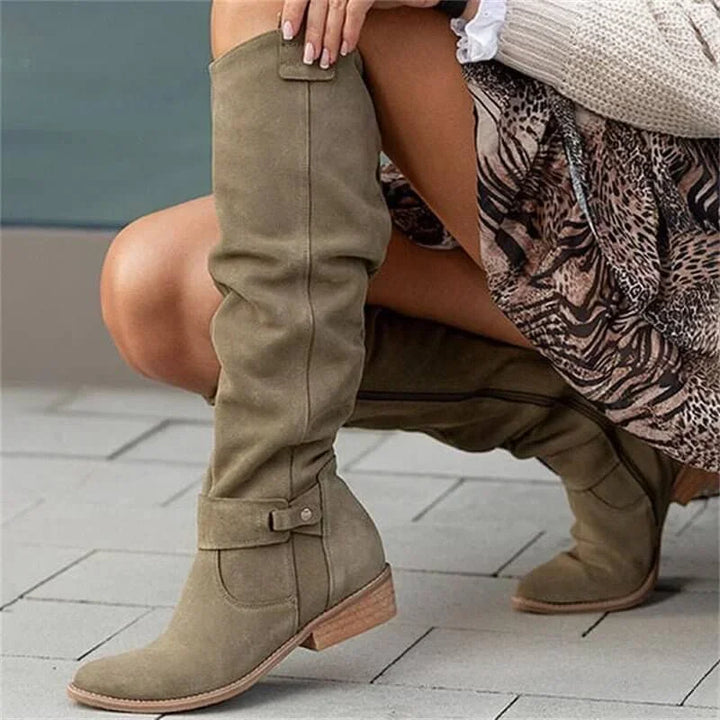Amélie | Bottes Hautes Femme Daim Marron Bout Pointu