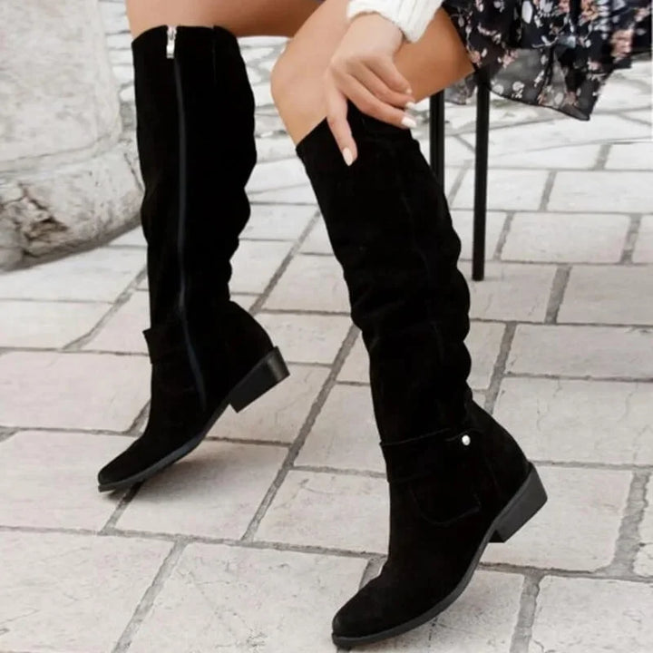 Amélie | Bottes Hautes Femme Daim Marron Bout Pointu