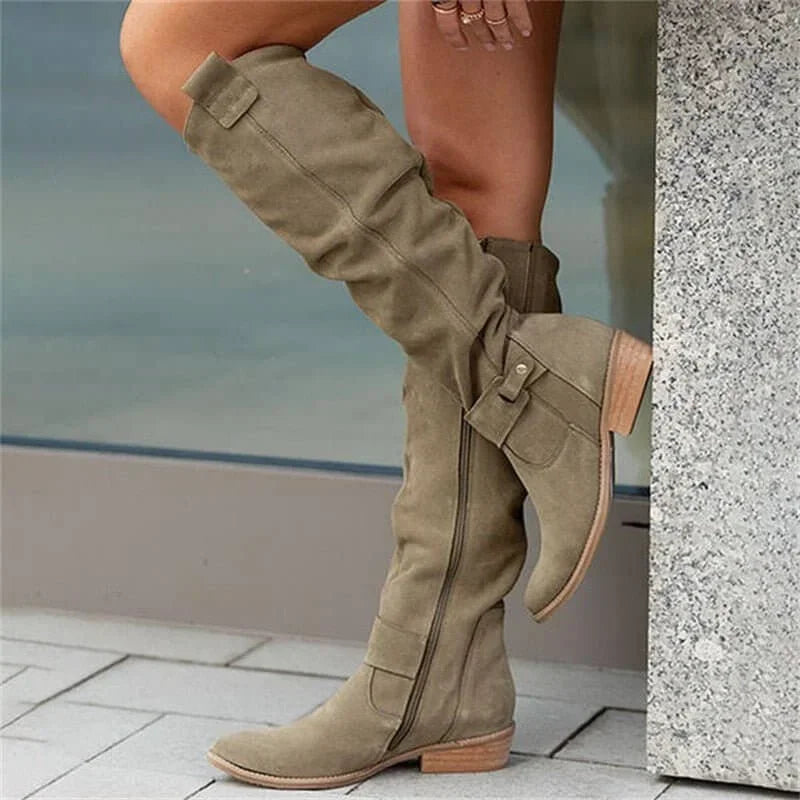 Amélie | Bottes Hautes Femme Daim Marron Bout Pointu