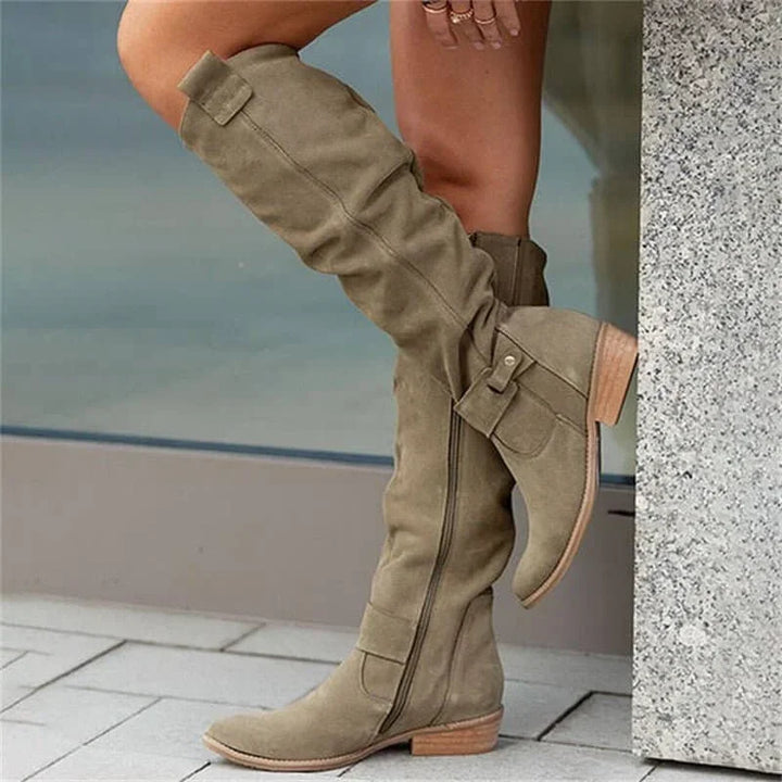 Amélie | Bottes Hautes Femme Daim Marron Bout Pointu