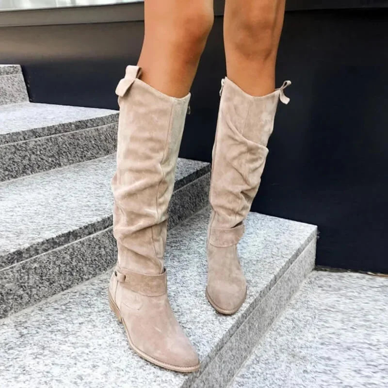 Amélie | Bottes Hautes Femme Daim Marron Bout Pointu