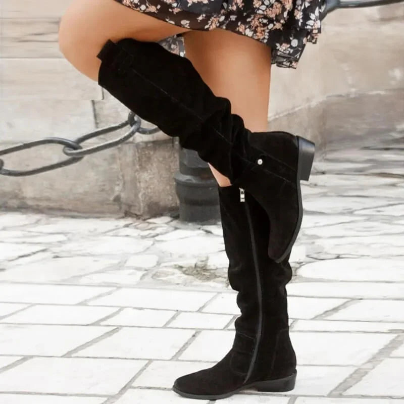 Amélie | Bottes Hautes Femme Daim Marron Bout Pointu
