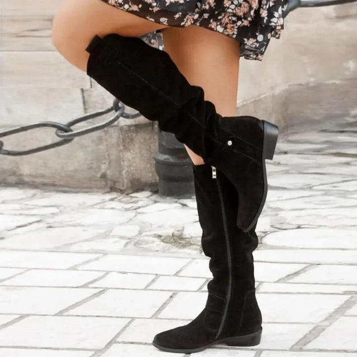 Amélie | Bottes Hautes Femme Daim Marron Bout Pointu