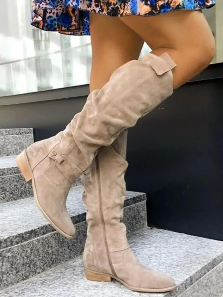 Amélie | Bottes Hautes Femme Daim Marron Bout Pointu