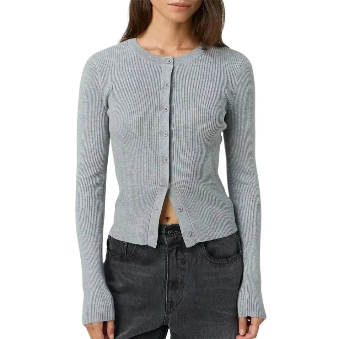 Amélie | Cardigan Court Côtelé Boutonné Femme Manches Longues