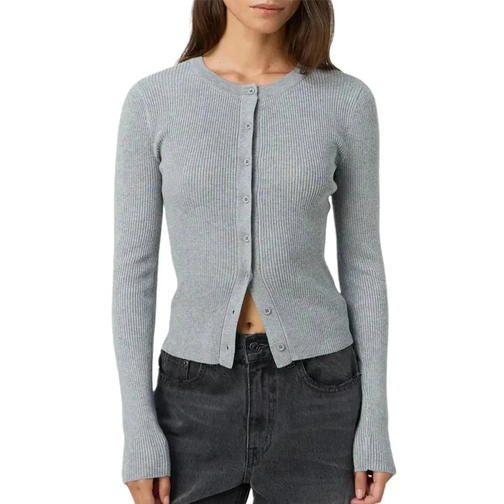 Amélie | Cardigan Court Côtelé Boutonné Femme Manches Longues