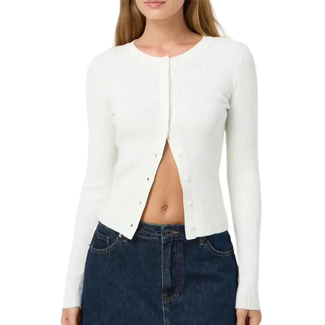 Amélie | Cardigan Court Côtelé Boutonné Femme Manches Longues