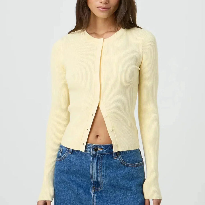 Amélie | Cardigan Court Côtelé Boutonné Femme Manches Longues