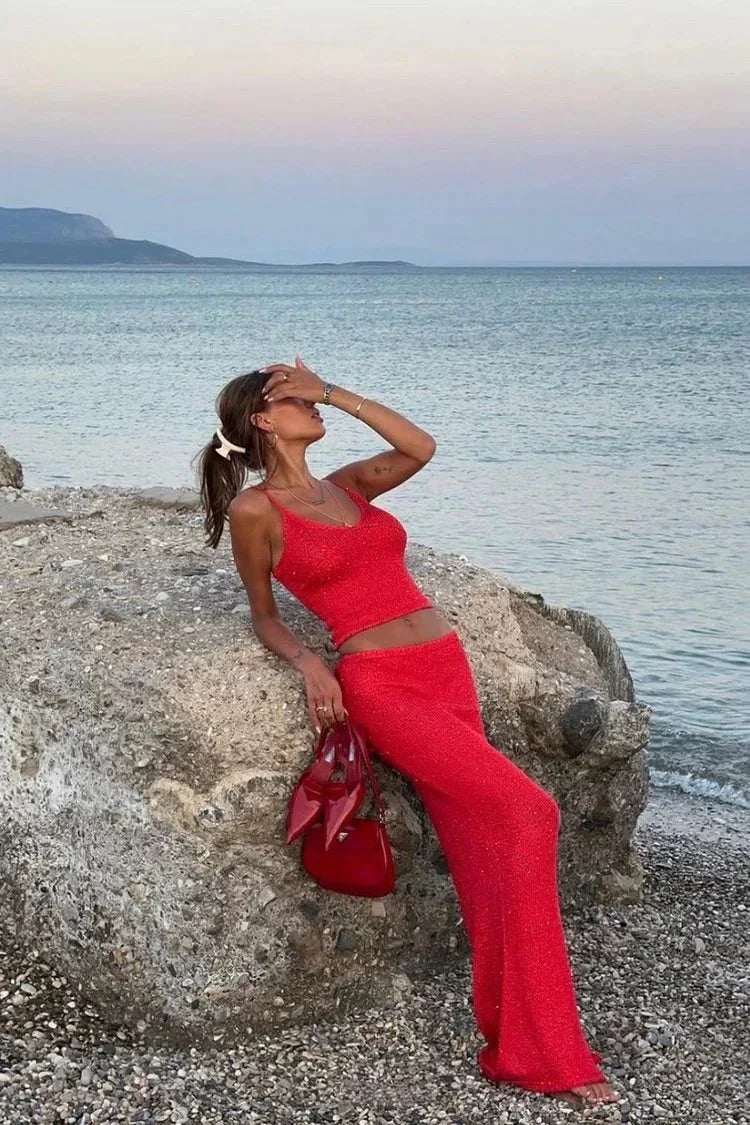 Amélie | Ensemble Jupe Maxi Paillettes Rouge Femme