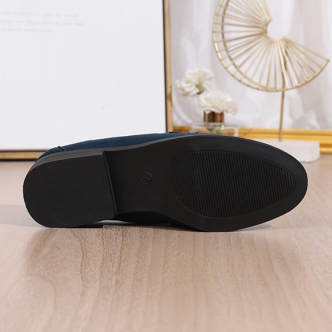 Amélie | Mocassin Femme Noir Talon Plat Détail Doré