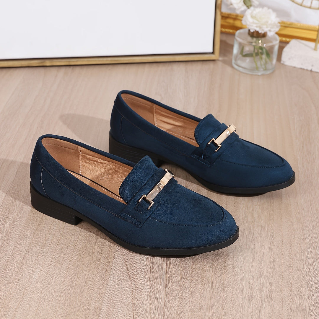 Amélie | Mocassin Femme Noir Talon Plat Détail Doré