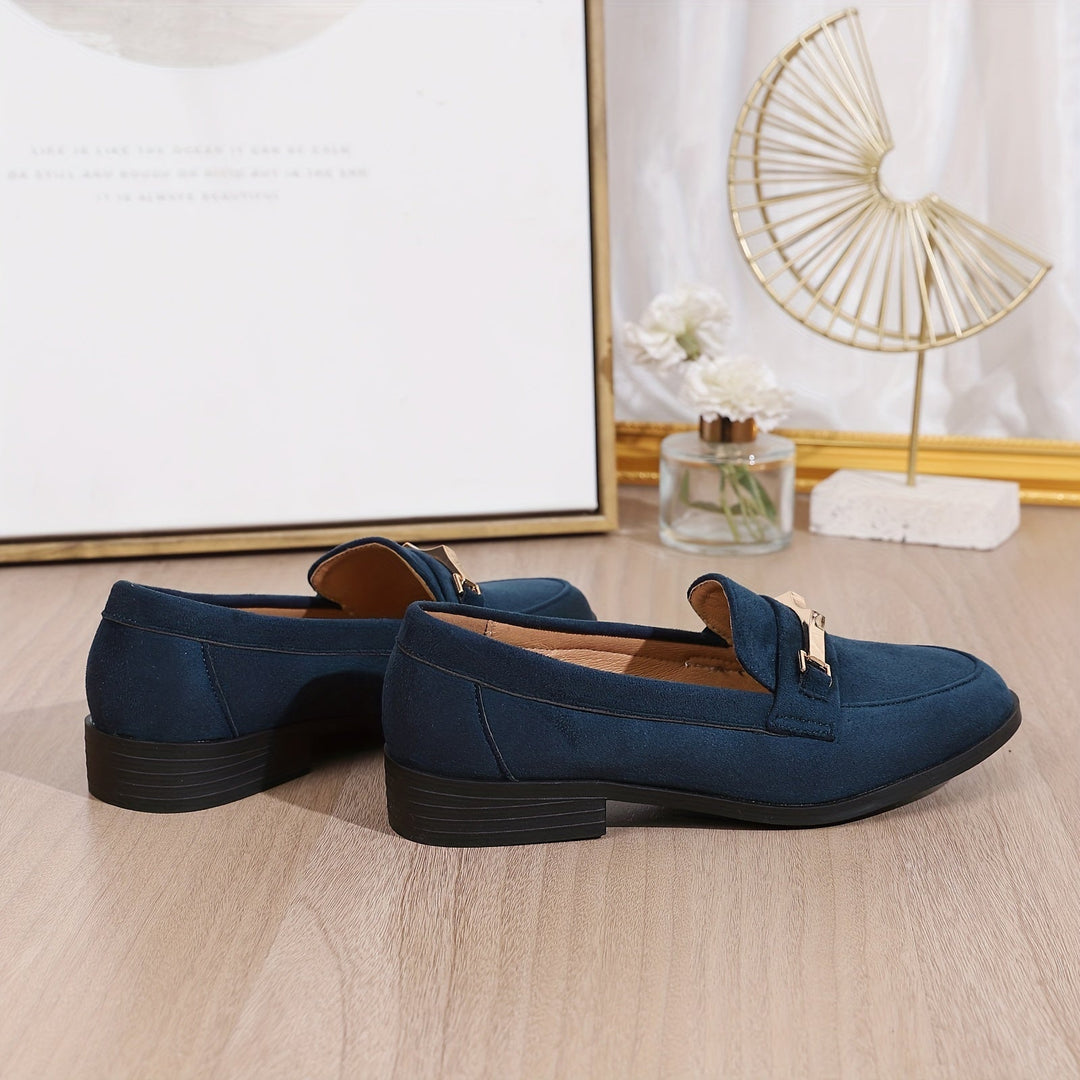 Amélie | Mocassin Femme Noir Talon Plat Détail Doré