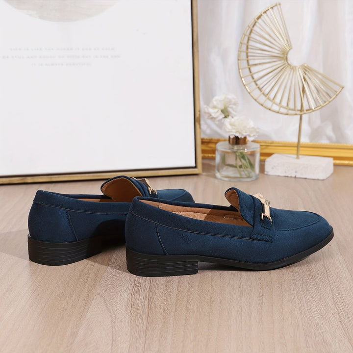 Amélie | Mocassin Femme Noir Talon Plat Détail Doré