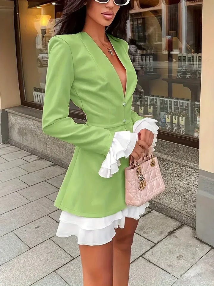 Amélie | Robe Blazer Rose Femme Cintrée Manches Longues