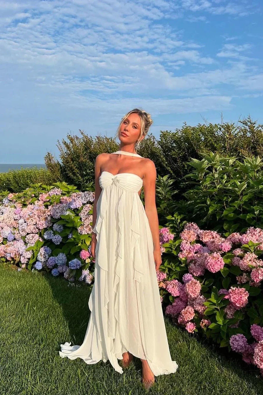 Amélie | Robe Maxi Volants Rose Invitée Mariage