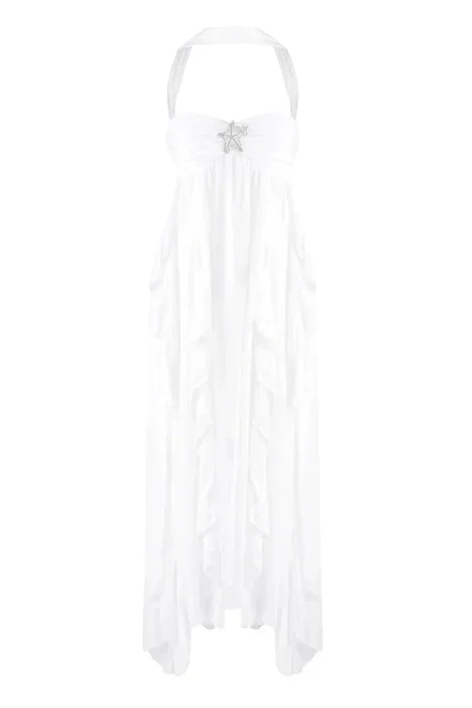 Amélie | Robe Maxi Volants Rose Invitée Mariage