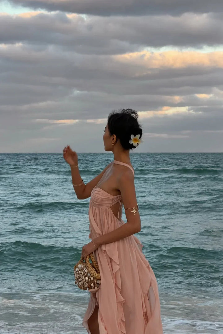 Amélie | Robe Maxi Volants Rose Invitée Mariage