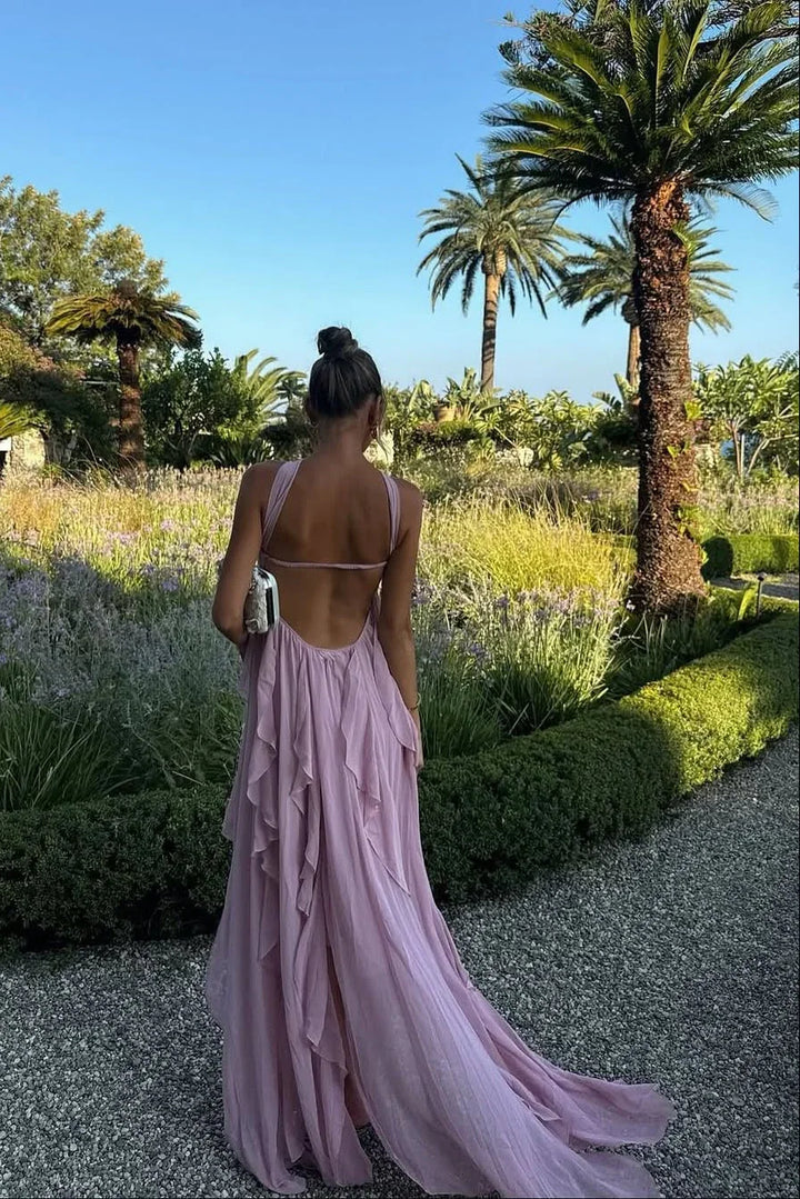 Amélie | Robe Maxi Volants Rose Invitée Mariage