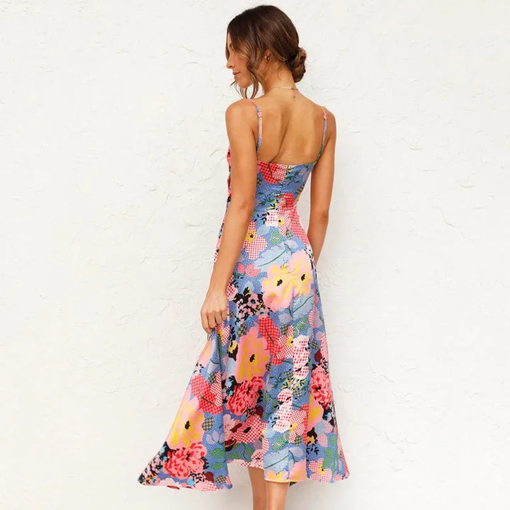 Amélie | Robe Midi Fleurie Femme Satinée