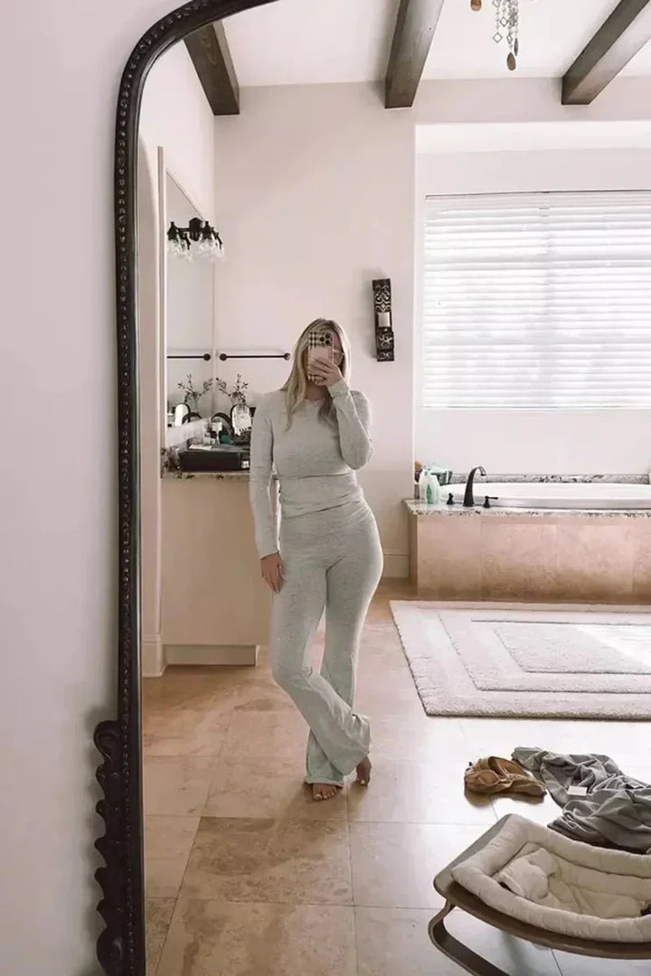 Anaïs | Crop Top Gris Ajusté Manches Longues