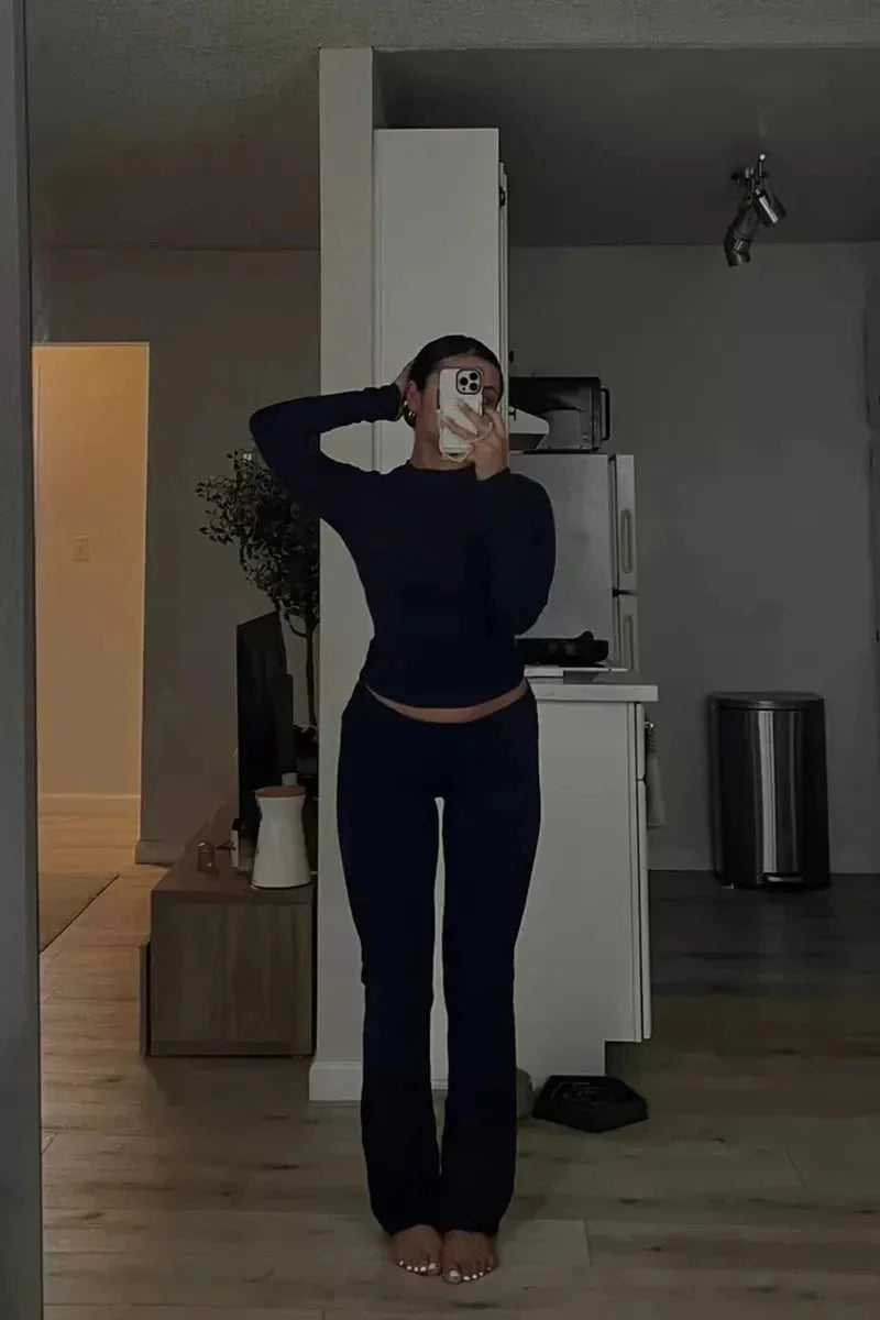 Anaïs | Crop Top Gris Ajusté Manches Longues