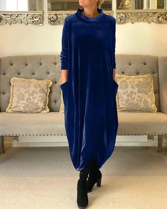 Anaïs | Robe Longue Velours Col Roulé Oversize Femme
