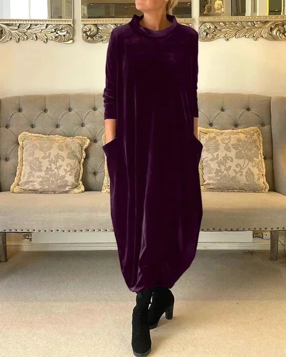 Anaïs | Robe Longue Velours Col Roulé Oversize Femme