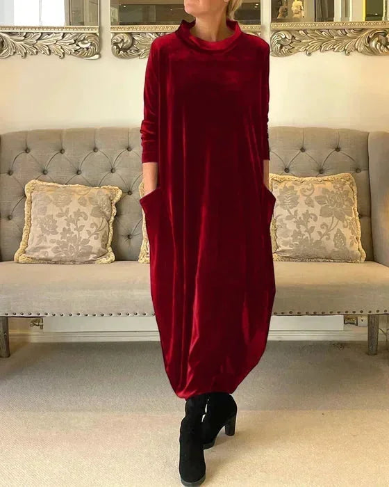Anaïs | Robe Longue Velours Col Roulé Oversize Femme