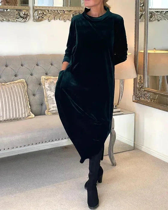 Anaïs | Robe Longue Velours Col Roulé Oversize Femme