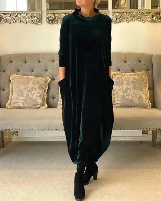 Anaïs | Robe Longue Velours Col Roulé Oversize Femme
