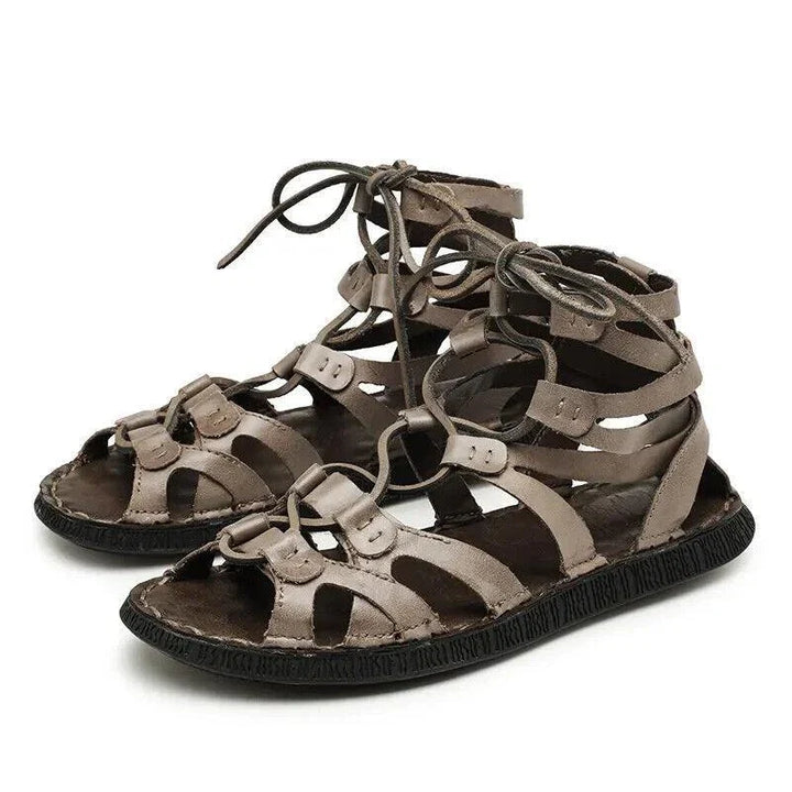 Anaïs | Sandales Gladiateur Femme Cuir Noir à Lacets