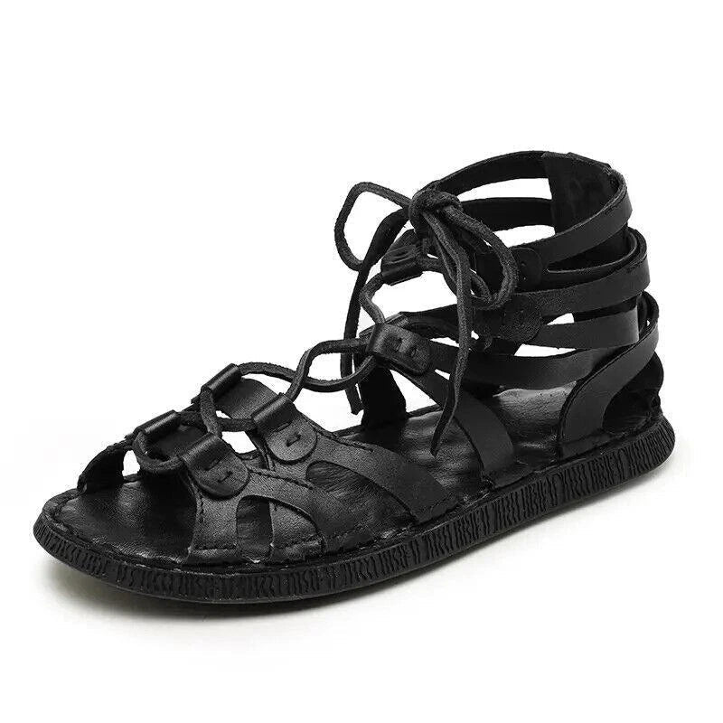 Anaïs | Sandales Gladiateur Femme Cuir Noir à Lacets