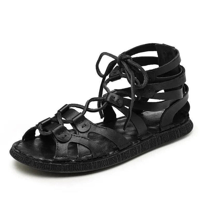 Anaïs | Sandales Gladiateur Femme Cuir Noir à Lacets