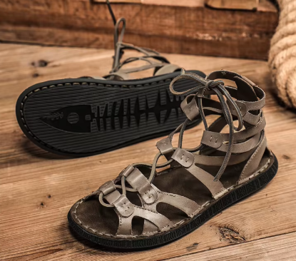 Anaïs | Sandales Gladiateur Femme Cuir Noir à Lacets